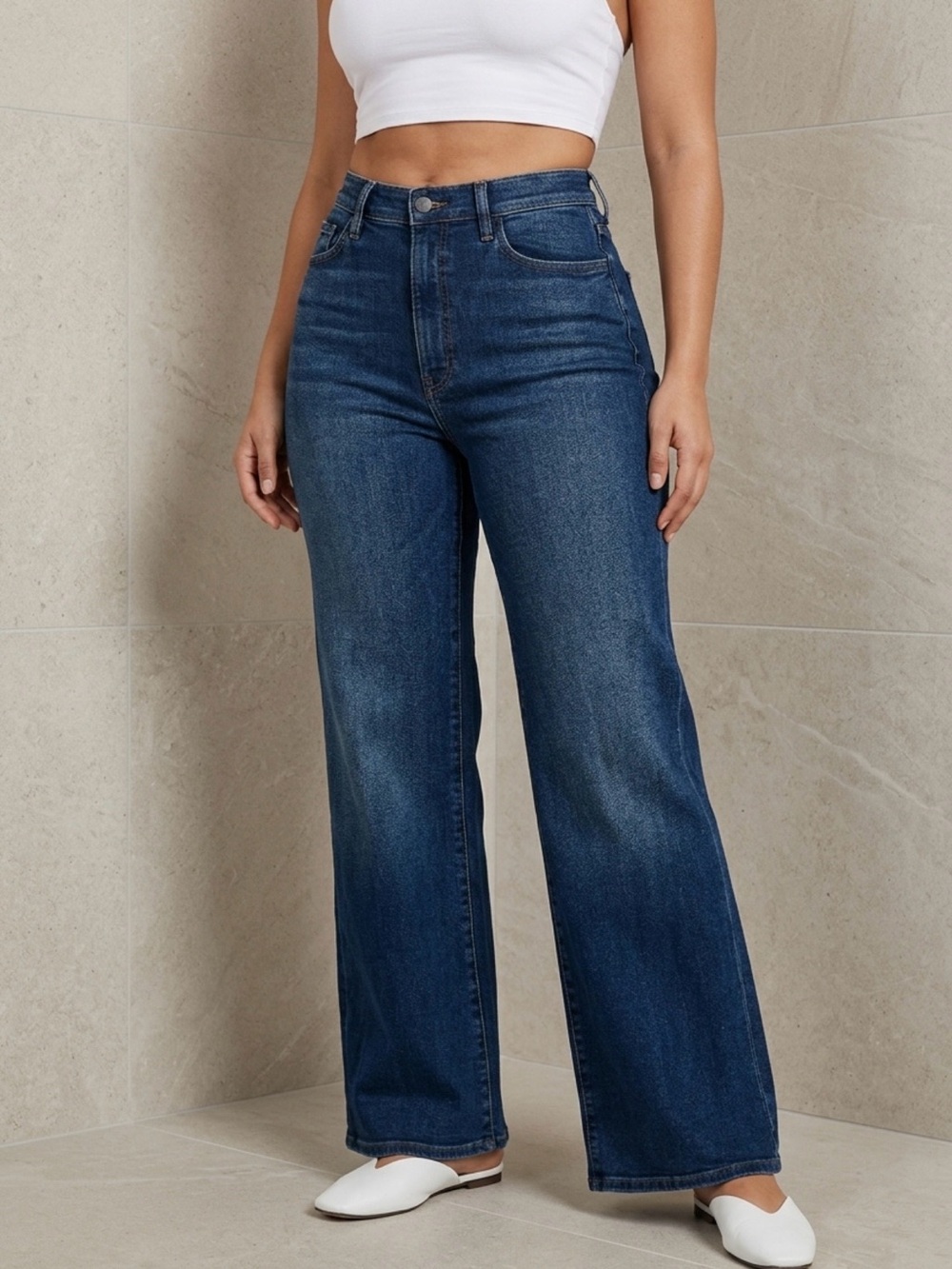 MOTHER Dark Blue High-Rise Wide Leg Jeans